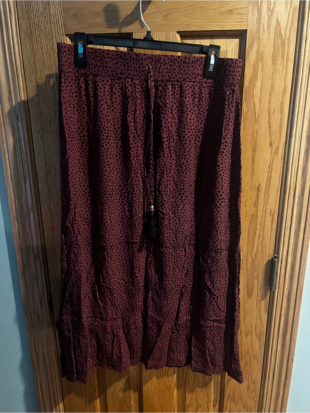 89th & Madison Burgundy Maxi Skirt with Black Dot Accent
